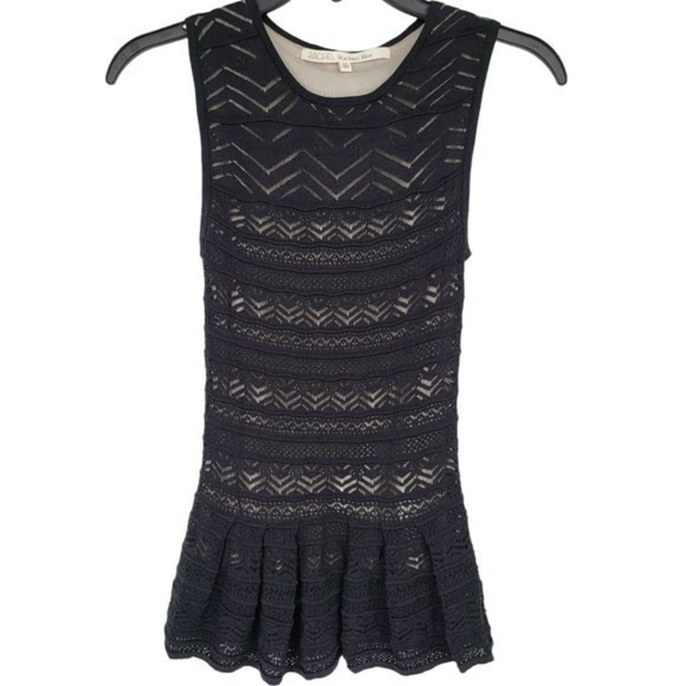RACHEL Roy Black‎ Crochet Knit Peplum Tank Top Sleeveless Womens XS